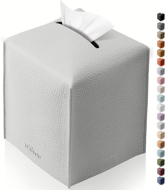 Tissue Box Cover for PU Leather, Modern Simple Solid Color Holder Square Tissue Bag, Ideal for Bathrooms,Office,Car,Outdoor Tent,Dining Table,5"X5"X5", Single Light Grey