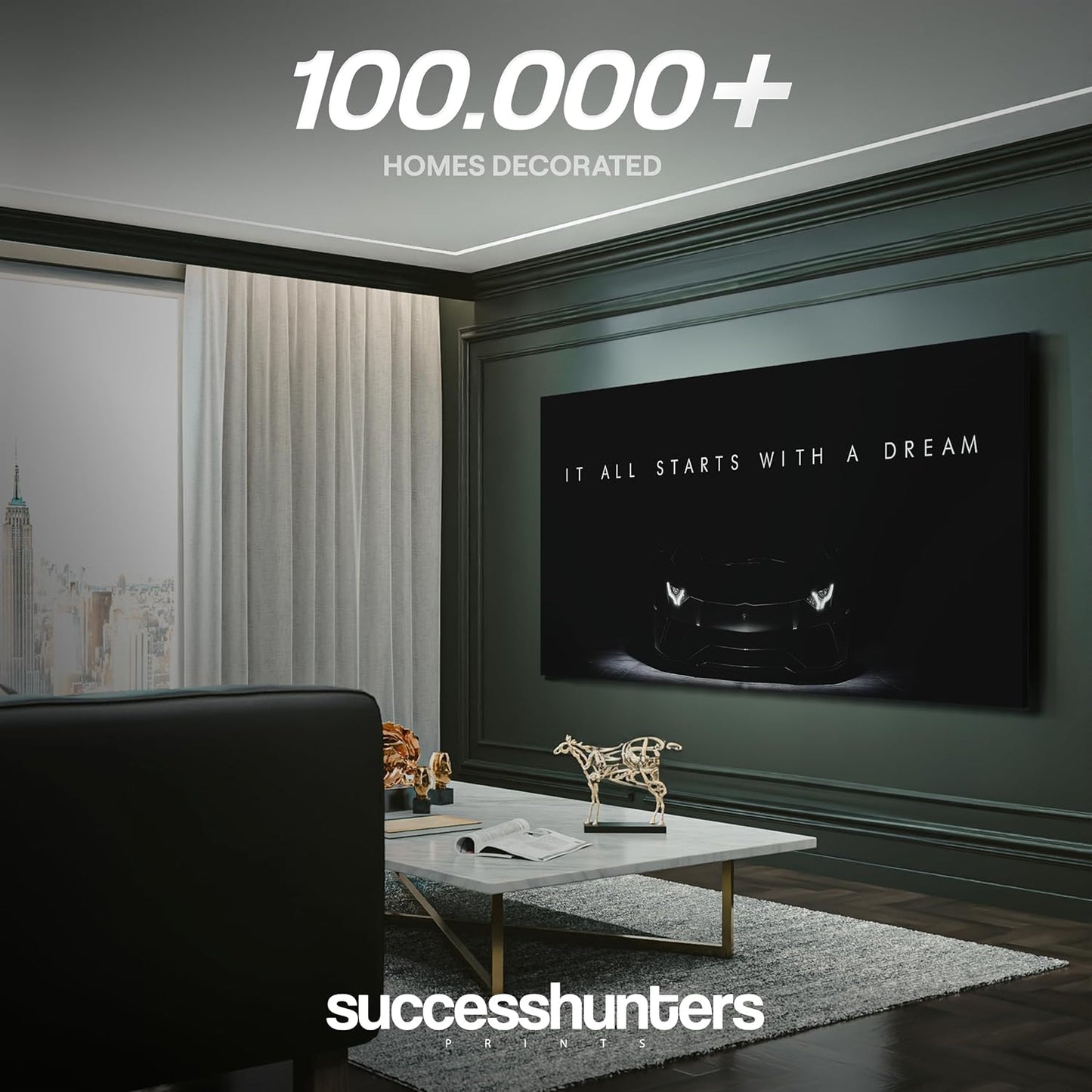 Motivational Wall Art for Office, Super Car Art Canvas, Inspirational Automotive Decor for Lamborghini Aventador Sportscar Lovers, Motivational Wall Decor for Office and Home Car Poster (24" x 48" in)