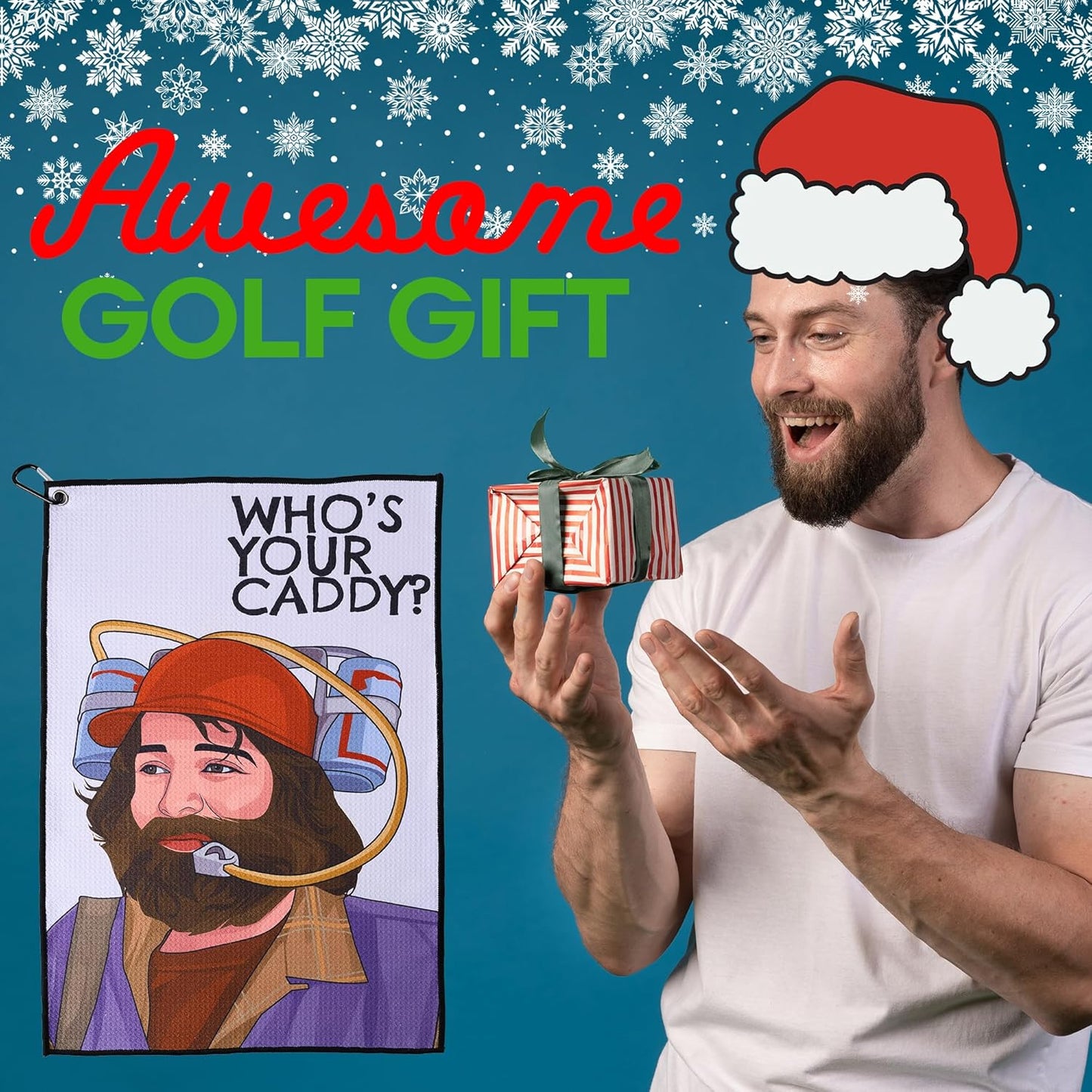 ZEETY Funny Golf Towel – 16" x 24" Premium Microfiber with Clip Holder for Golf Bags – Golf Accessories & Gifts for Men and Women (Who's Your Caddy?)