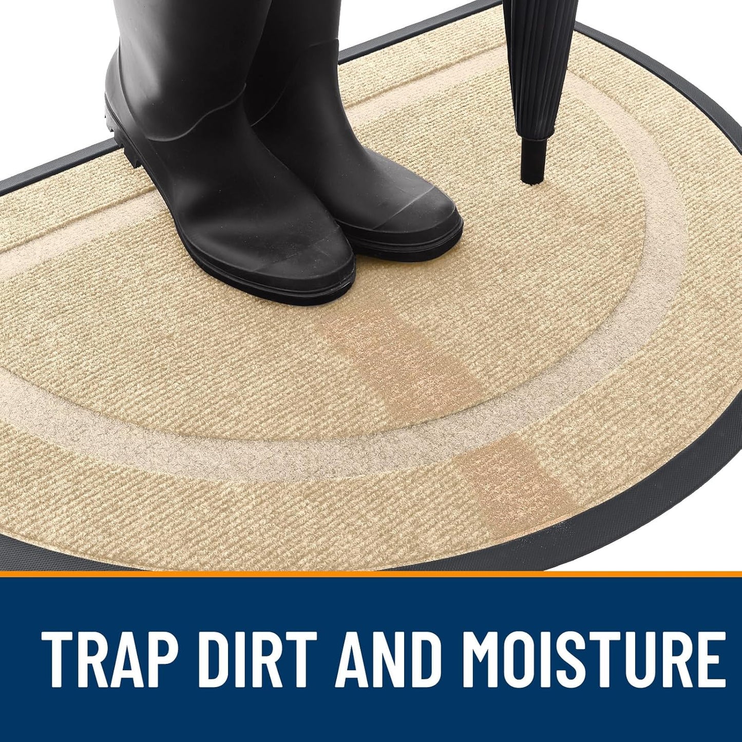 OLANLY Half Circle Door Mat Indoor Outdoor Entrance Welcome, Waterproof All-Season, All-Weather Doormat, Sturdy Natural Rubber, Low Profile, Easy Clean Patio Porch Entryway Mat, 47x23, Beige