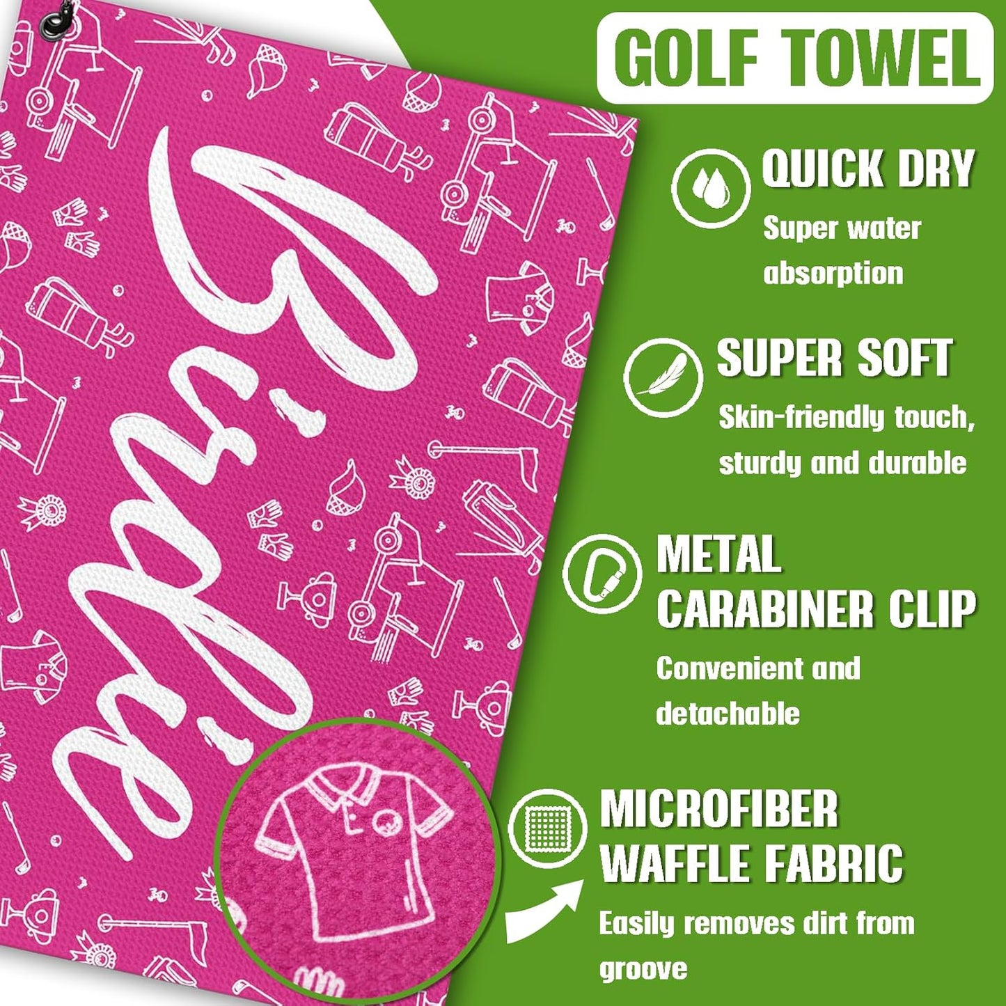 Womens Pink Golf Towel and Brush Set, Microfiber Waffle Golf Bag Towel with Clip, Cute Golf Cleaning Kit Funny Joke Logo Golf Accessories Gifts for Golf Fan, Ladies Golf Lovers Golfers Retirement Gift