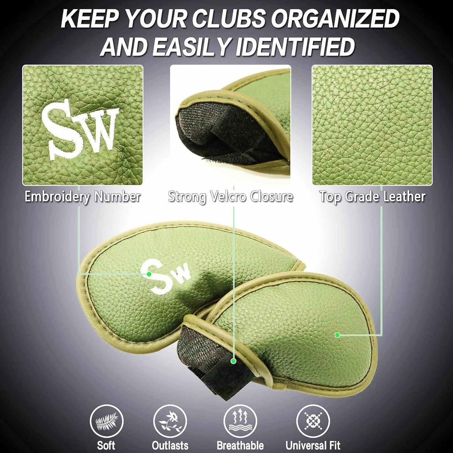 Golf Club Covers Iron Value 12 Pack Stylish Synthetic Leather Headcover, Embroidery Numbers Head Covers Universal Protector Fit Main Iron Wedge Clubs, Accessories Travel for Men Women