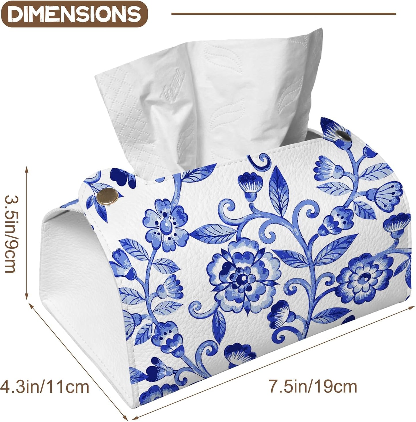 Watercolor Blue Flowers Tissue Box Cover Holder – Rectangular Tissue Organizer, Decorative Napkin Box Case for Home, Office & Car