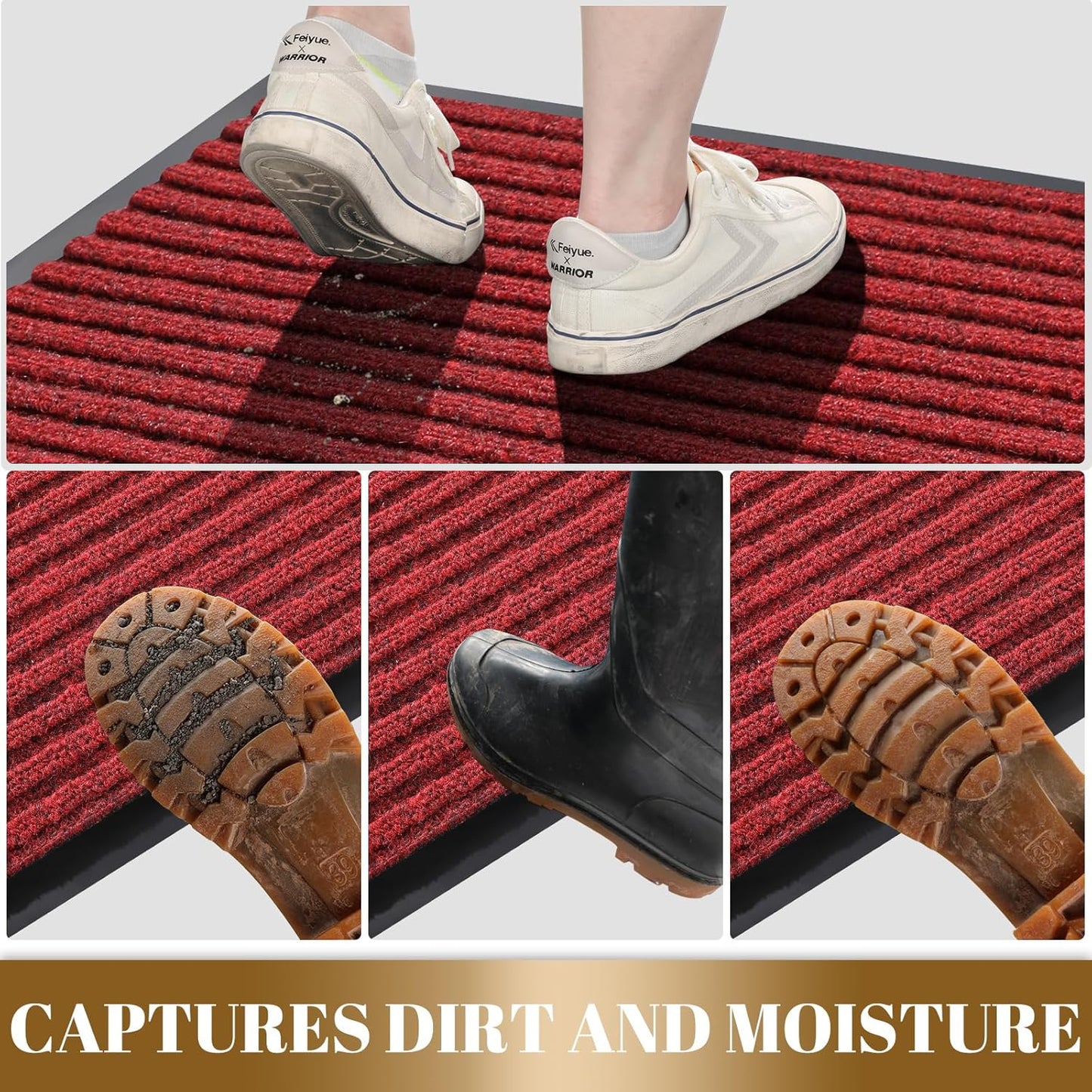 Yimobra Front Door Mat Outdoor Indoor Entrance, 100% Waterproof All-Season All Weather Doormat, Welcome Matt Outside Entry, Non Slip, Low Profile, Heavy Duty Patio Porch Floor Mats,47 x 24,Black Red