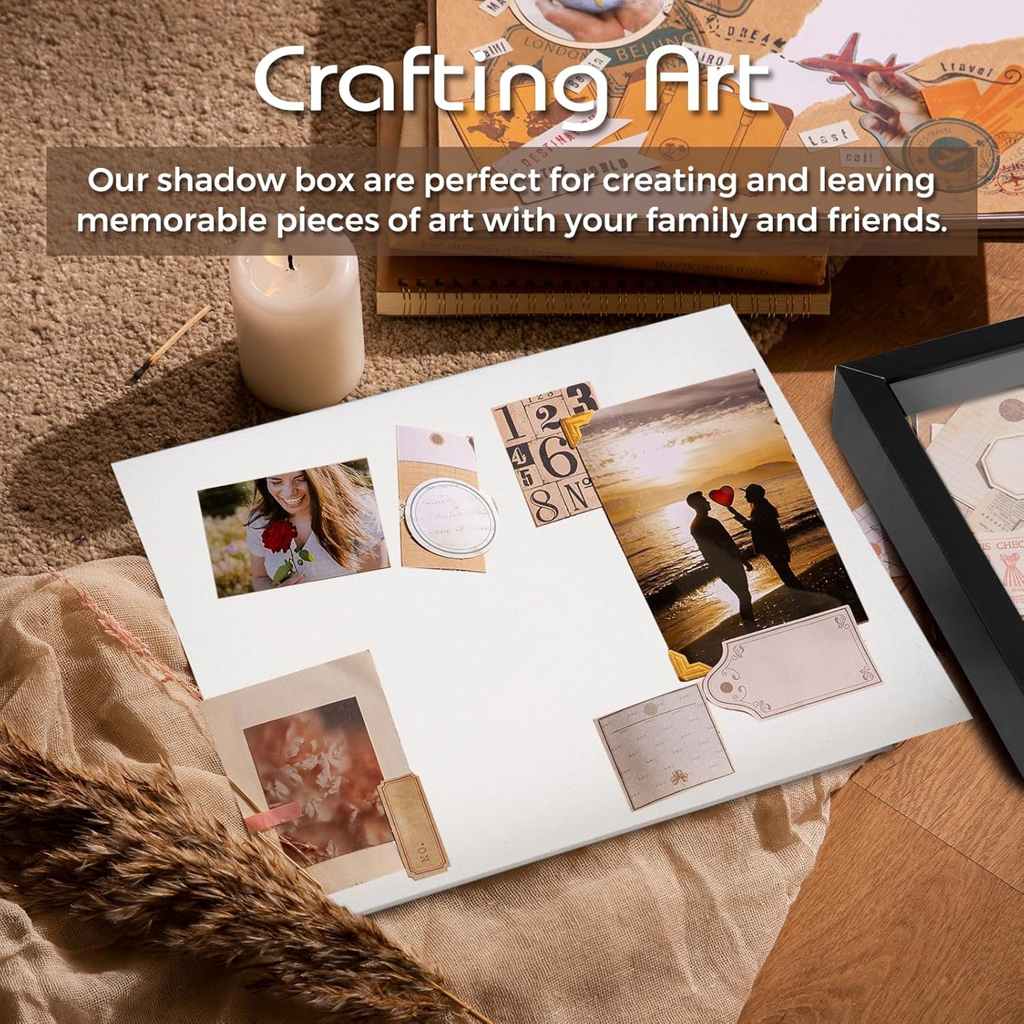 QDSSDECO 11"*14" Shadow Boxes Display Cases with Soft Linen Back Deep Wood Glass 3D Shadow Box Set for Wall and Tabletop, 2 Pack Black