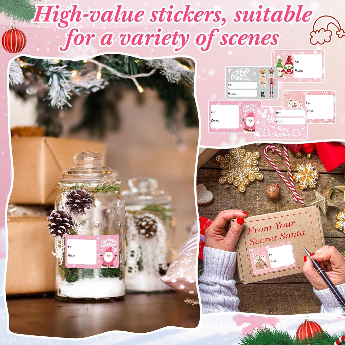 Outus 500 Pieces Christmas Tags Self Adhesive Gift Tags for Xmas Presents Christmas Name Labels Stickers for Wrapping Paper Festival Birthday Holiday Decor(Energetic Style,2.76 x 1.57 Inch)