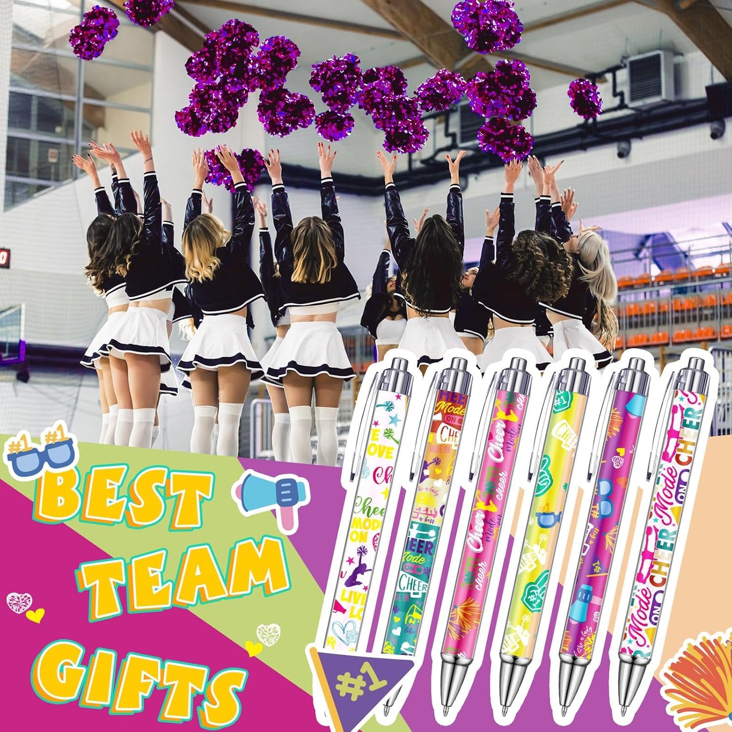 48 Pcs Cheerleader Ballpoint Pens Cheerleader Party Favors Gifts Black Ink Retractable Ballpoint Pens for Gifts Party Supplies Favors Accessories in Bulk