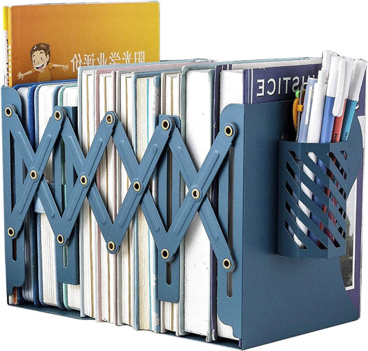 Adjustable Bookends Metal Book Ends for Heavy Book Holder Heavy Duty Bookends Nonskid Bookcase Desktop Book Organizer Binder Holder (Blue)
