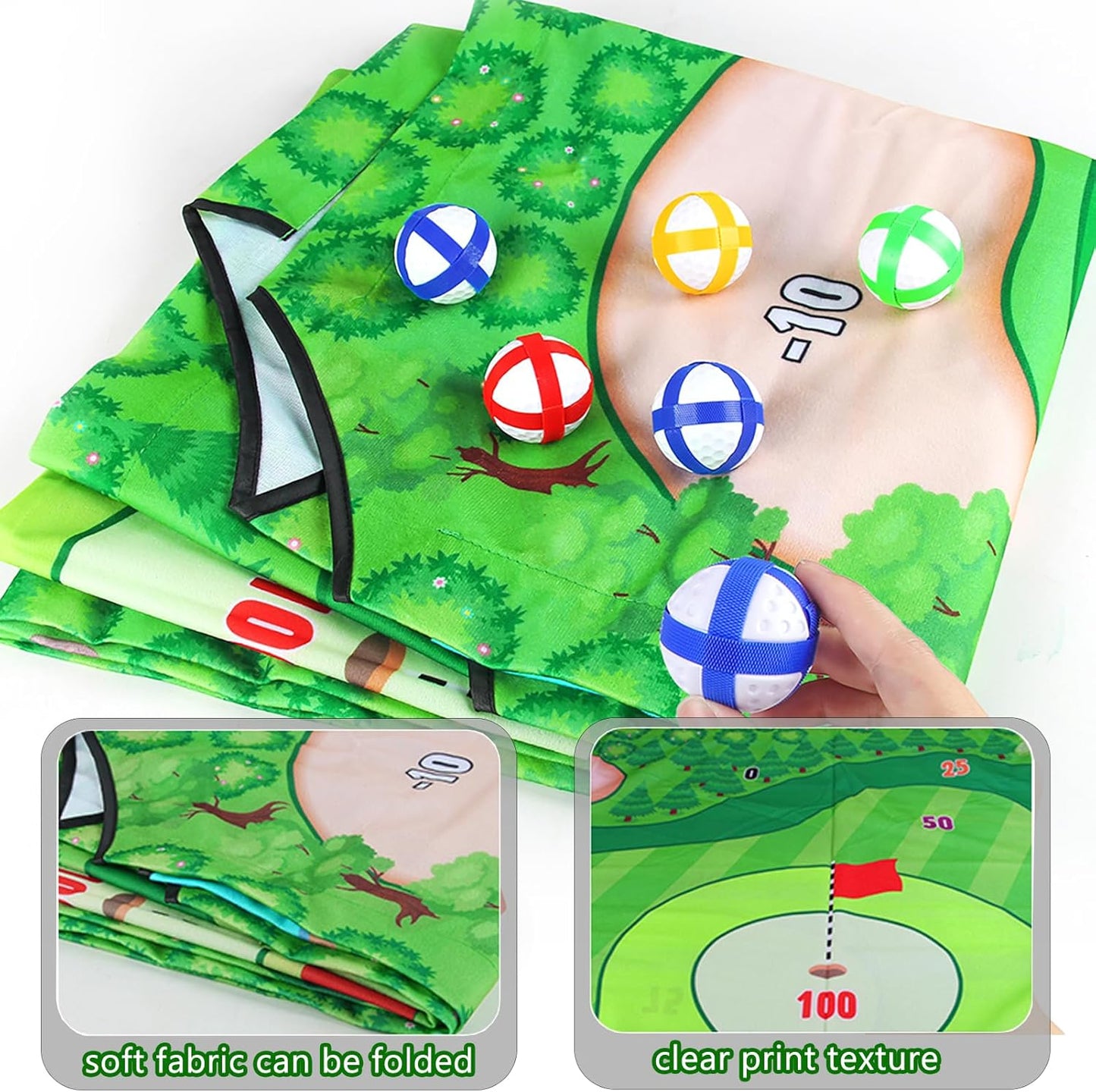 Large Golf Chipping Game, 5.9x5.9 FT Portable Sticky Golf Game for Adults, Outdoor Indoor Golf Chipping Practice with 2 Adjustable Club, 20 Sticky Balls, Carry Bags