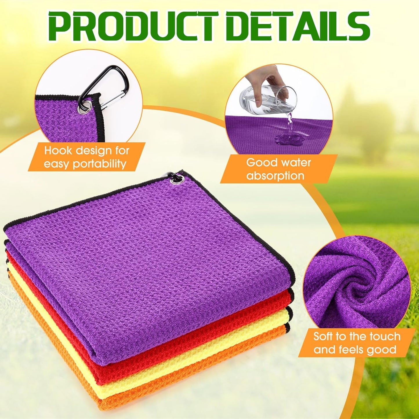Batiyeer 12 Pcs Golf Towel Bulk for Golf Bags 16'' x 16'' Microfiber Fabric Towel with Clip Waffle Pattern, Fitness, Camping, Hiking, Yoga