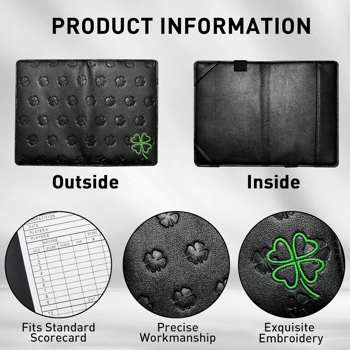 FINGER TEN Golf Scorecard Holder with 2 Free Pencils Value Pack, Premium Leather Yardage Books Cover Weatherproof, Lightweight Portable Score Tracking Accessories for Men Women