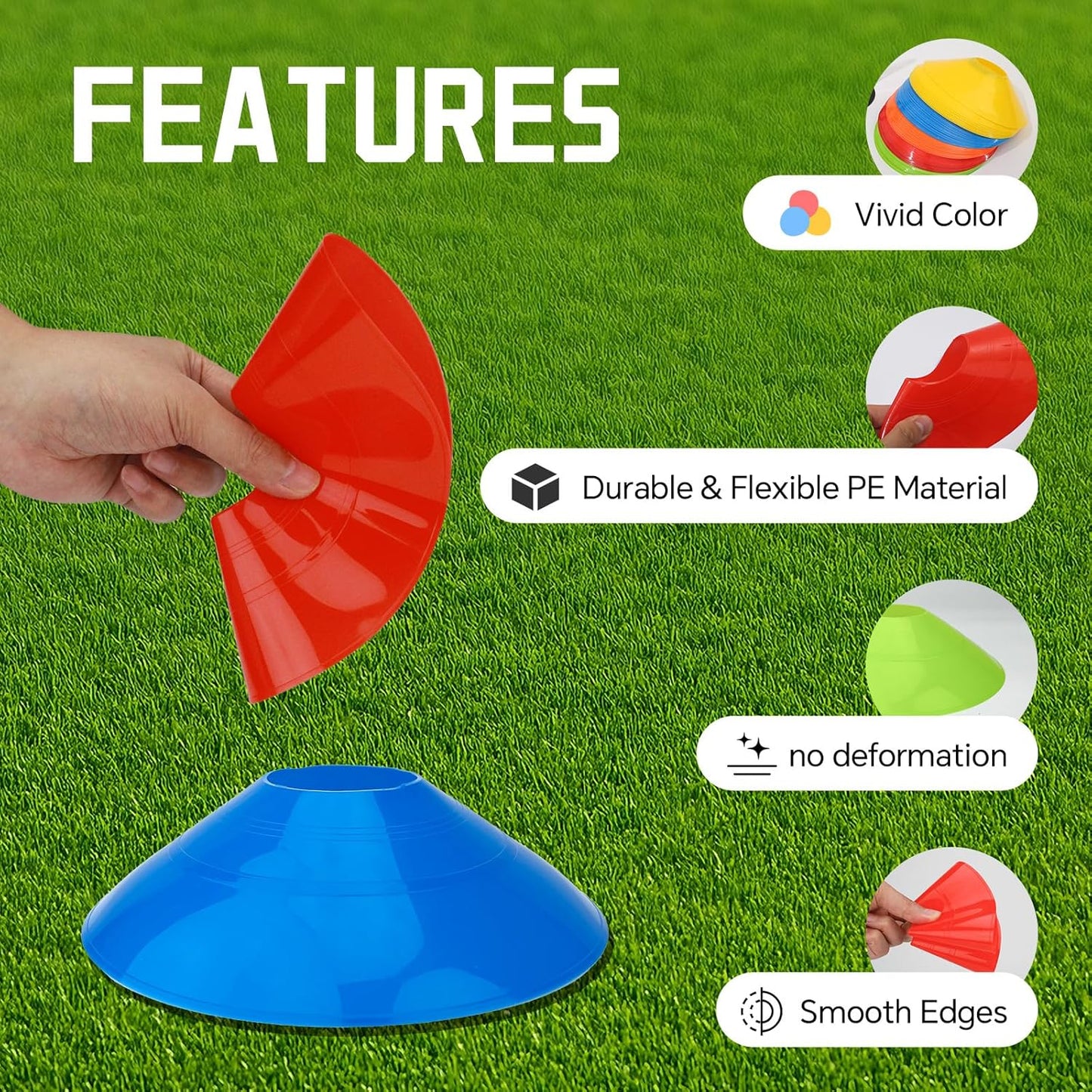 Soccer Training Cones, Football Sport Cones Training Field Marker Agility Cones with Carry Bag and Holder for Drills, Basketball, Coaching, Practice Equipment, 5 Color