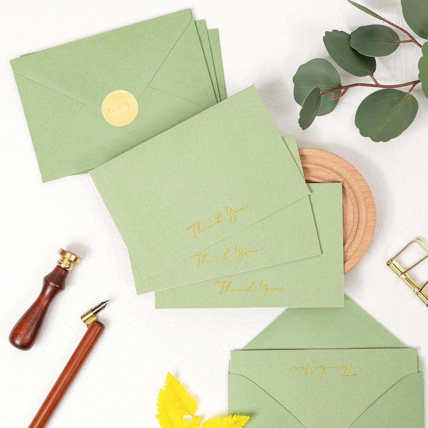 Crisky Thank You Cards with Envelopes & Stickers， 50 Pack Green Bridal Shower Graduation Thank You Cards Small Business, Wedding Baby Shower Birthday Funeral Notes Bulk