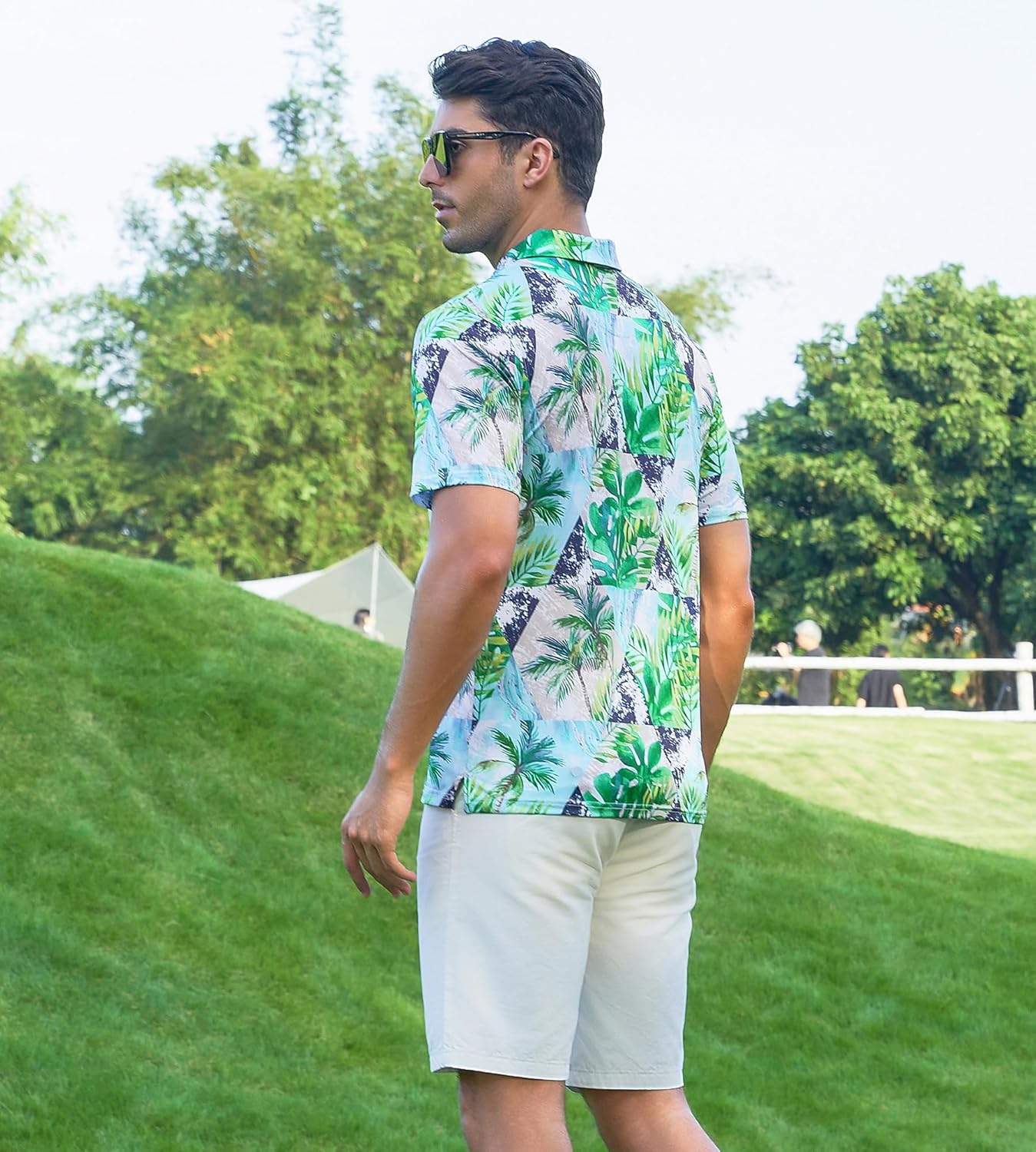 Alex Vando Mens Hawaiian Golf Shirt Moisture Wicking Digital Print Golf Shirts for Men