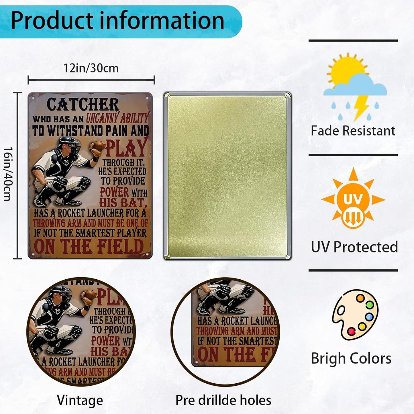 Baseball Catcher Metal Tin Sign Baseball Catcher Funny Sign Home Kitchen Wall Decor 12x16 Inch Funny Plaque