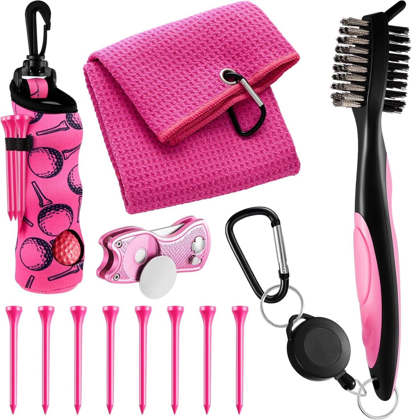 Liliful 12 Pcs Golf Accessories Kit, Include Golf Ball Bag with Hook Towel Tees Magnetic Ball Marker Divot Tool Cleaner Brush for Women Man Gifts