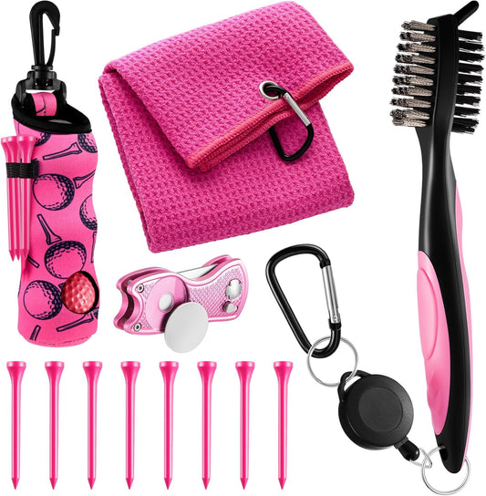 Liliful 12 Pcs Golf Accessories Kit, Include Golf Ball Bag with Hook Towel Tees Magnetic Ball Marker Divot Tool Cleaner Brush for Women Man Gifts
