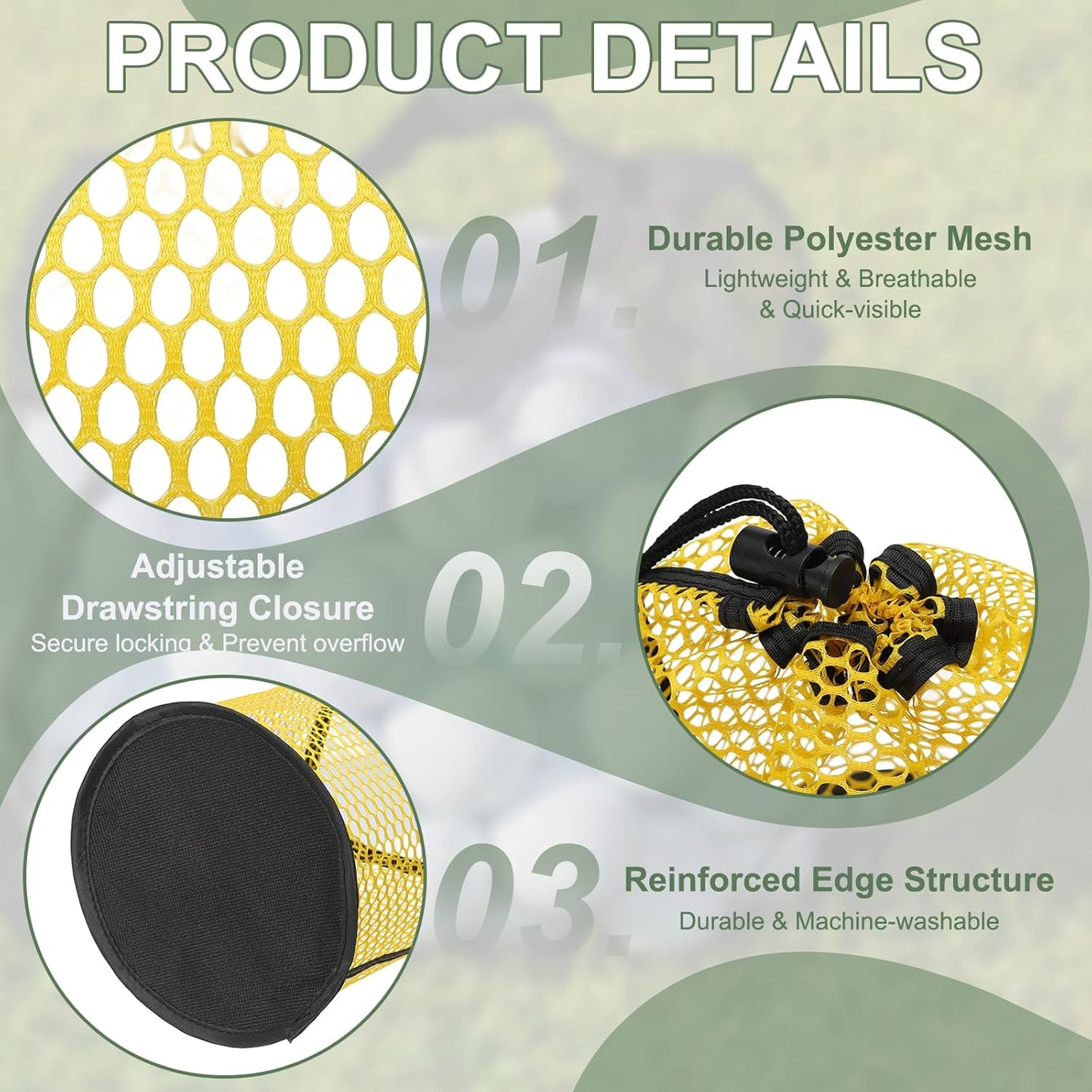Golf Ball Storage Bag Nylon Mesh Golf Pouch with Adjustable Drawstring Closure for Sports Supplies Tennis