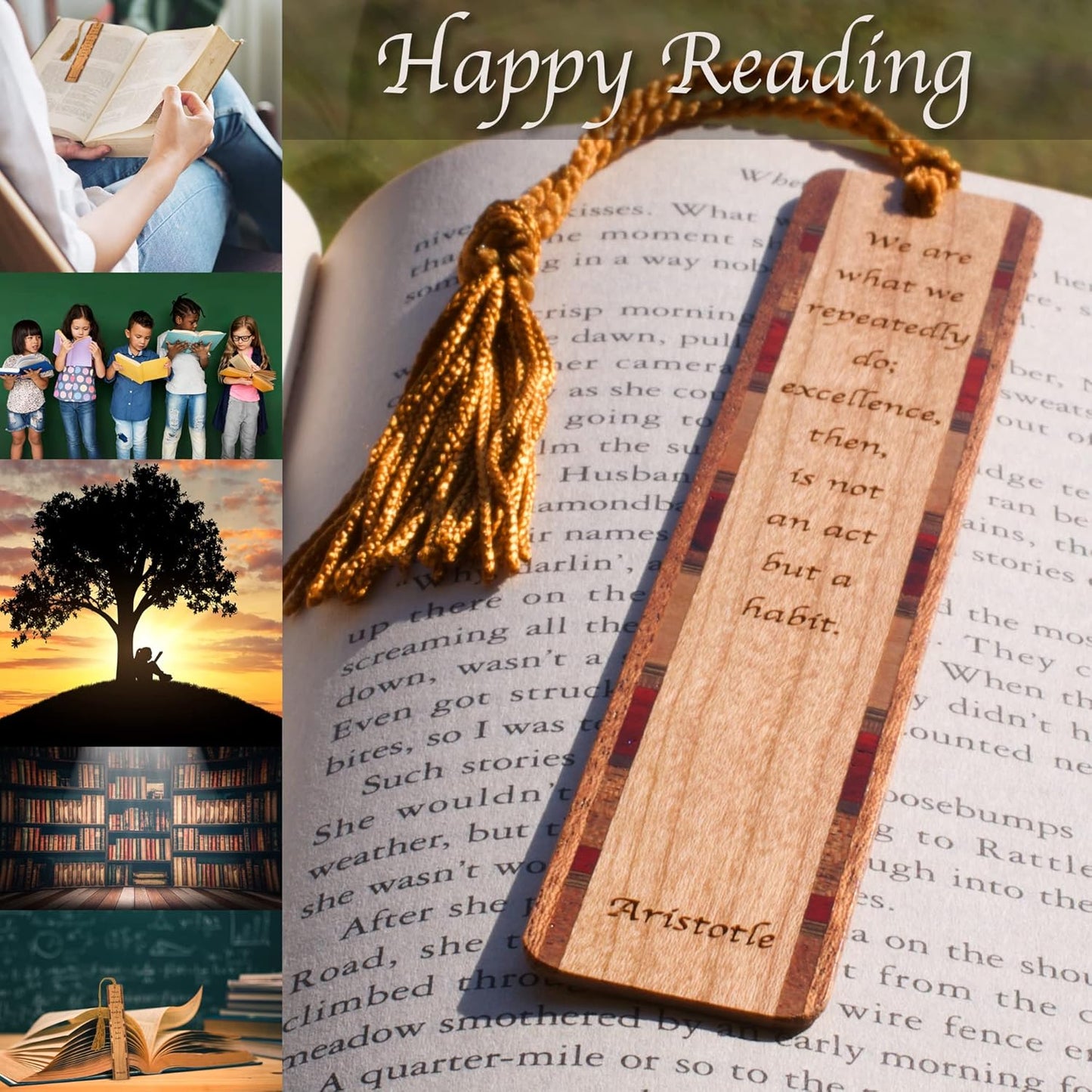 Aristotle Excellence Quote, Engraved Wooden Bookmark - Also Available with Personalization - Made in USA
