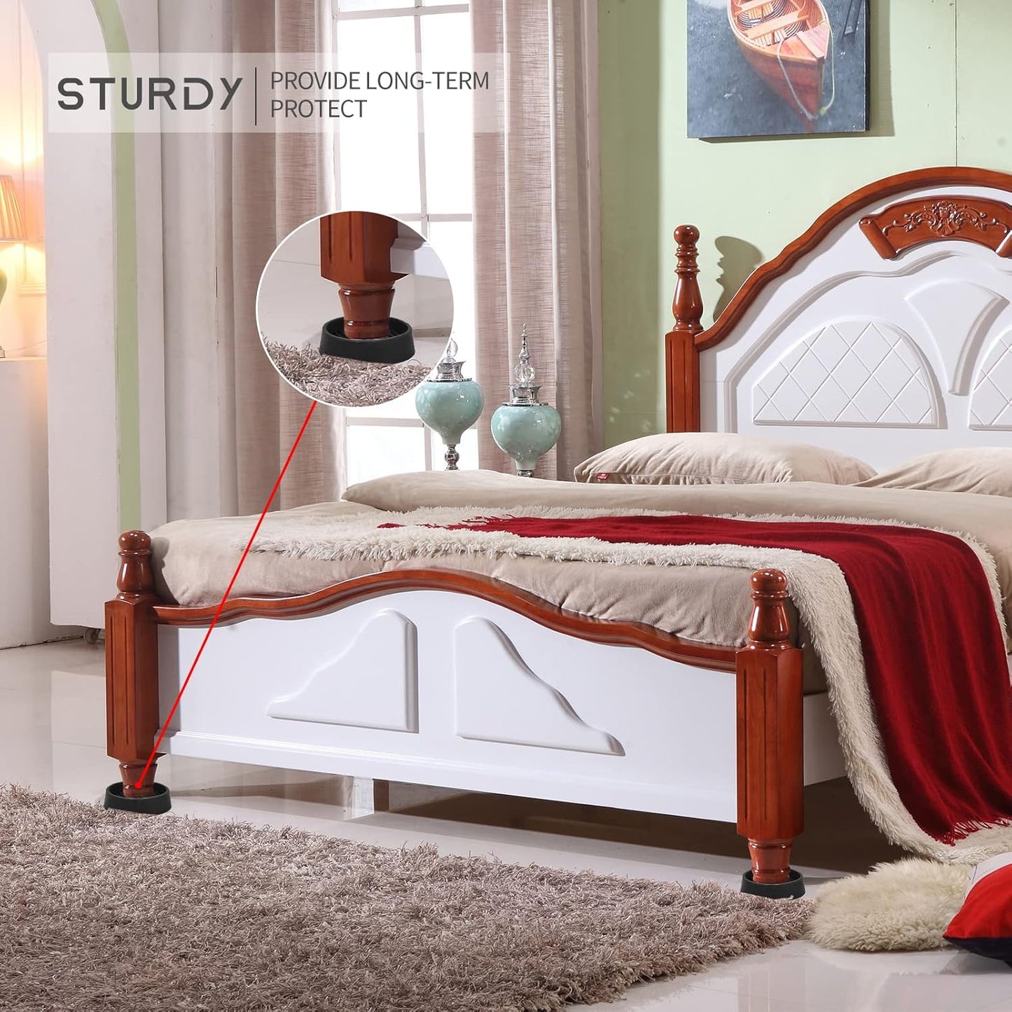 Furniture Coasters, 1.5X1.5 Rubber Caster Cups Non Slip Furniture Pads Non Skid Furnitures Grippers Anti Slide Floor Protector for Bed Couch Table Chair Stoppers (Black, 8 Pack)