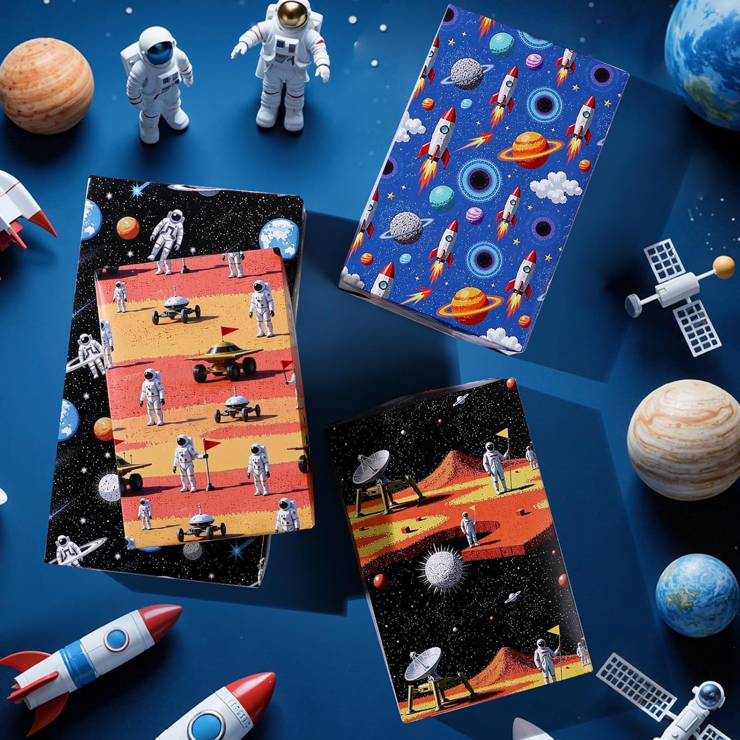 Space Wrapping Paper 12 Sheets Astronaut Rocket Planets Blue Galaxy Gift Wrap for Birthday,Baby Shower,Holiday,20"×28"