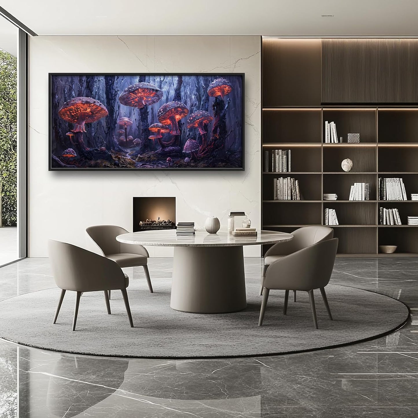 Large Mushroom Framed Wall Art for Living Room Forest Mushroom Canvas Wall Decor Rustic Pictures Print Painting Artwork Modern Home Decorations for Bedroom Office 60x30 inch