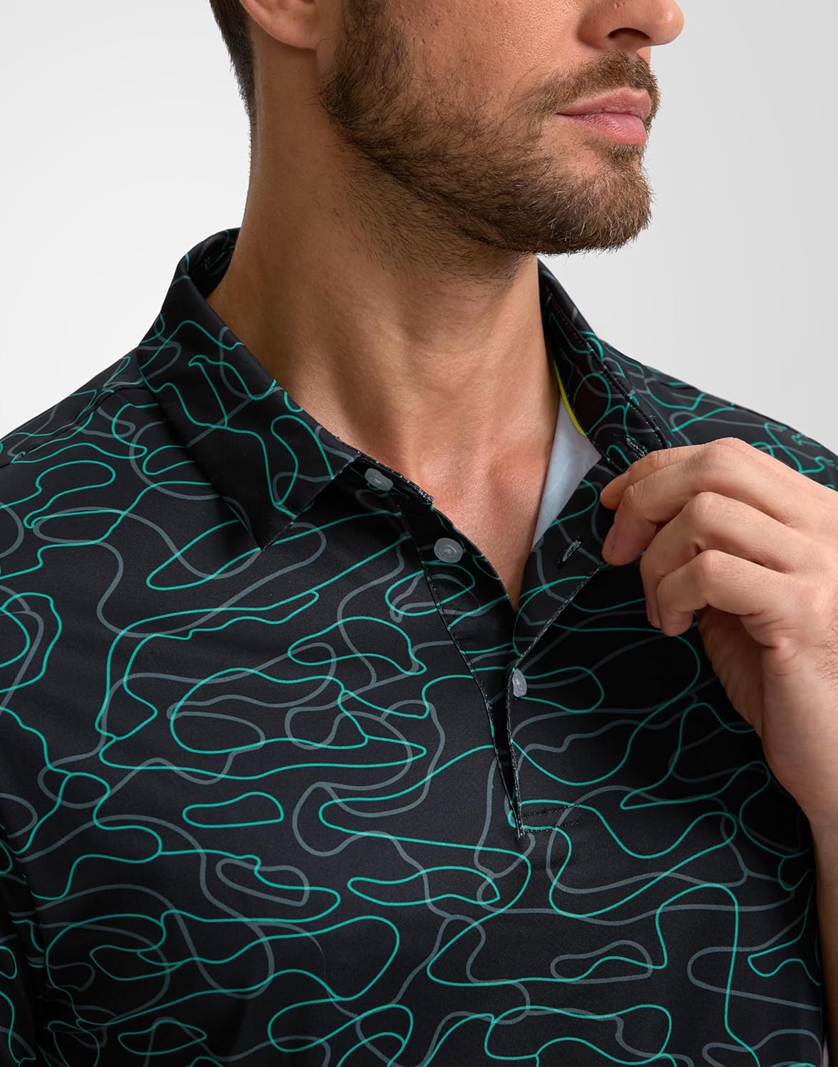 Obla Mens Golf Polo Shirts Short Sleeve Dry Fit Performance Moisture Wicking Casual Print Collared Golf Shirts for Men