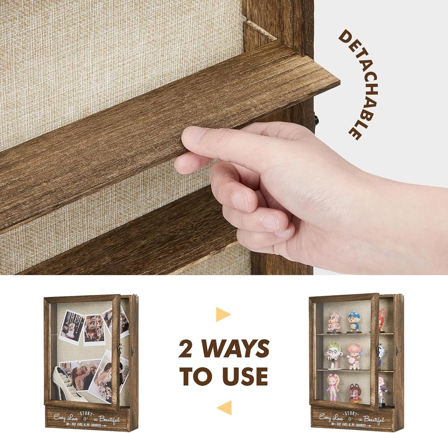 AW BRIDAL 11X16 Large Shadow Box Picture Frames Deep Shadow Boxes Display Cases with Removable Shelves and Drawers, Brown Wooden Memory Boxes for Keepsakes with Slot Christmas Decorations Gifts