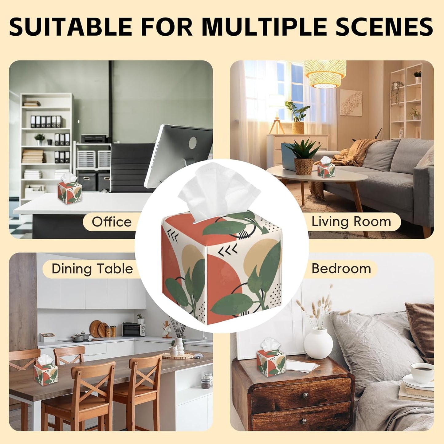 Tissue Box Cover Square,Geometric Modern Art Tissue Box Holder Waterproof Leather Facial Paper Case Modern Home Decoration for Bedroom Dresser Night Stand Office Desk