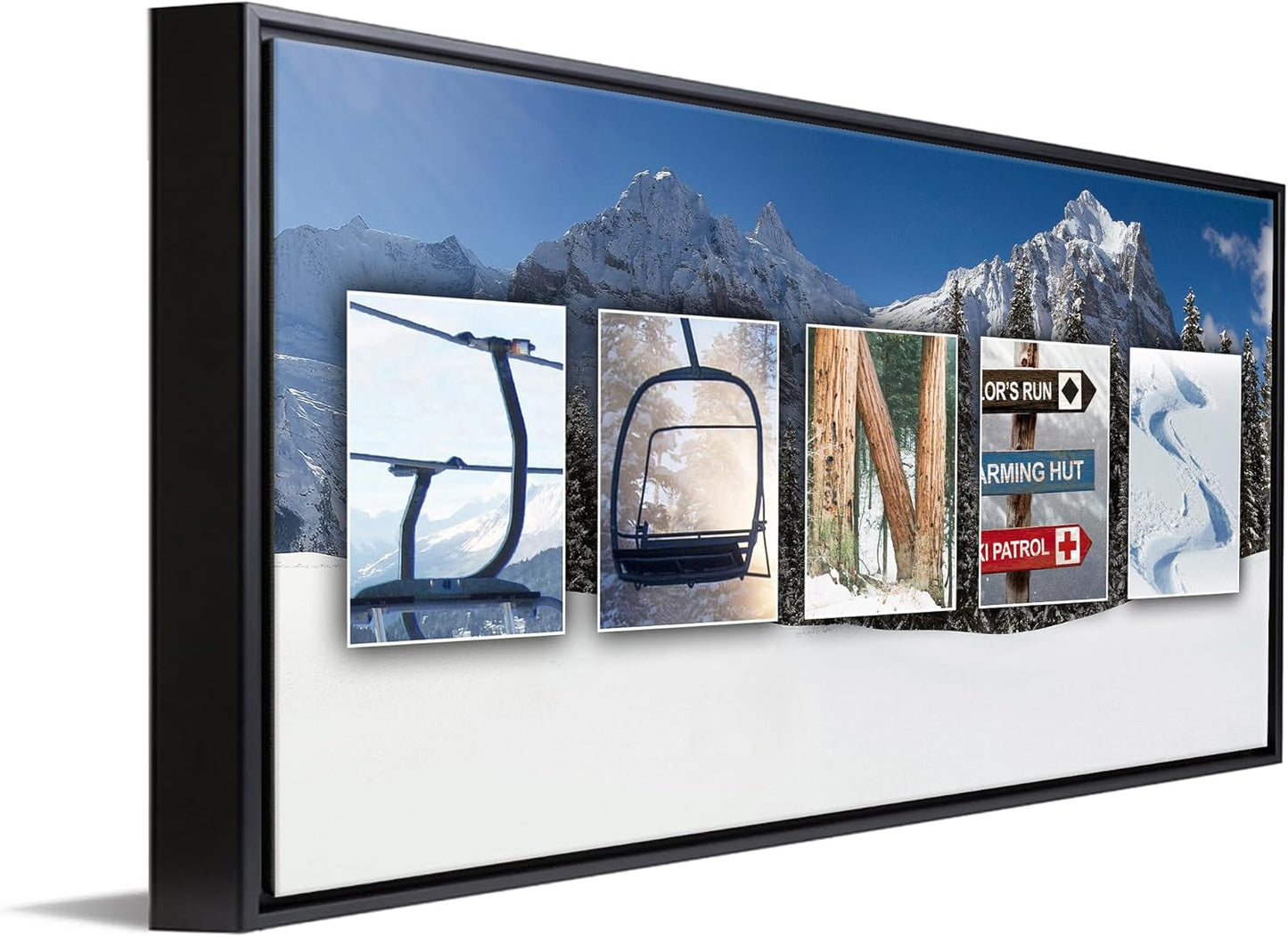 Personal-Prints SKIING Personalized Name Art Gift | Customized for the Ski Instructor, Avid Skiier, or Team | Unique Ski Slope and Equipment Photo Canvas Wall Art Décor (16"x32" Float Framed Canvas)