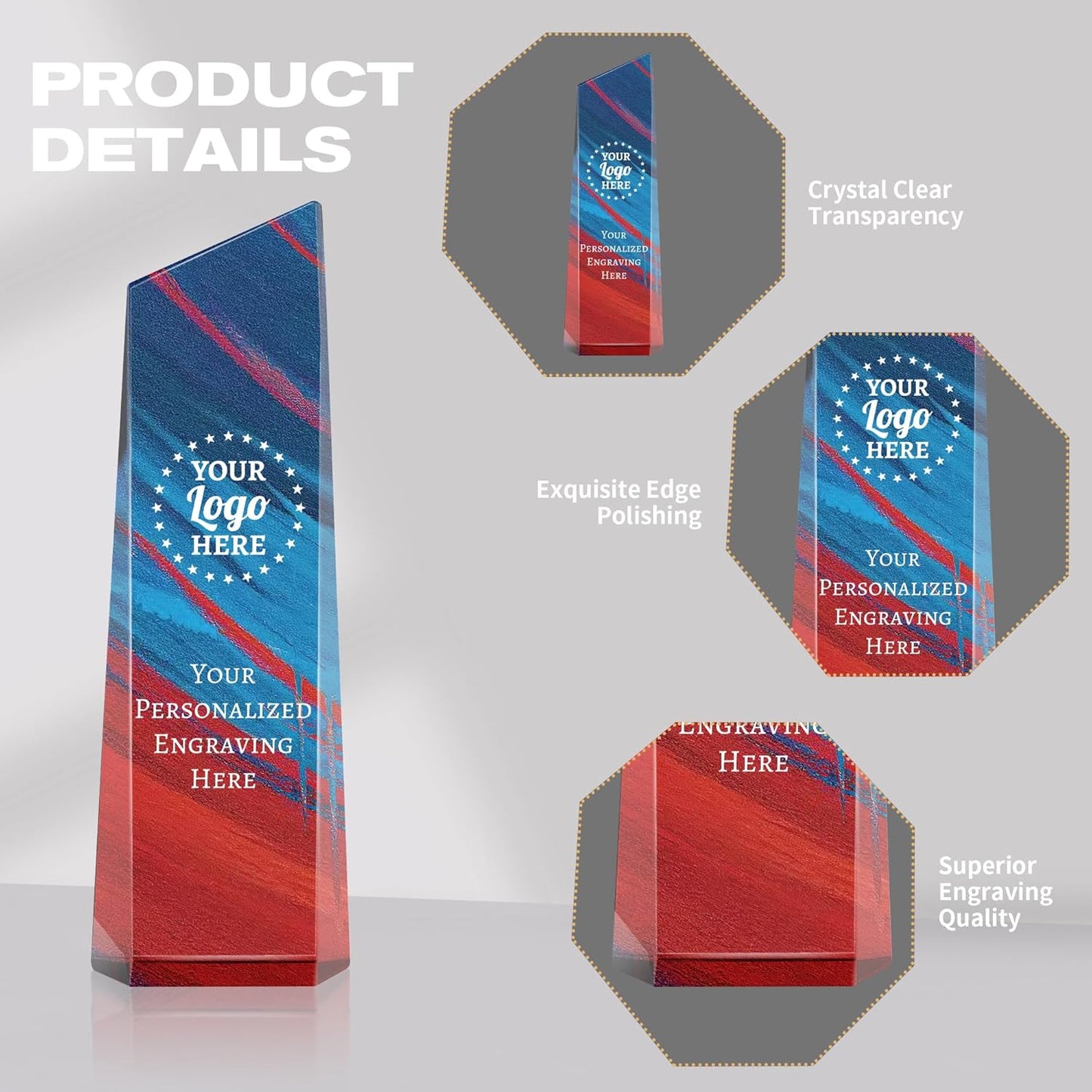 Personalized Crystal Trophy Award - Award for Employees- Plaques Custom Engraved- Coworker Gift,Employee Appreciation Gift,Ideal for Business Events and Occasions (Custom Logo/Engraved)