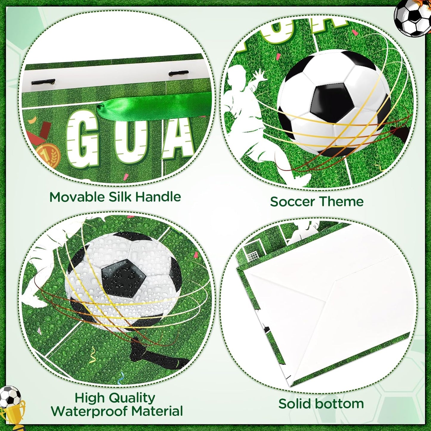 Soccer Gift Bag Large Green Soccer Gift Wrapping Bag with Tissue Paper Goal Greeting Card Decorations for Sports Party Favor Ball Team Birthday Goodie Gifts Treat Wrap Bags for Boys Men Supplies