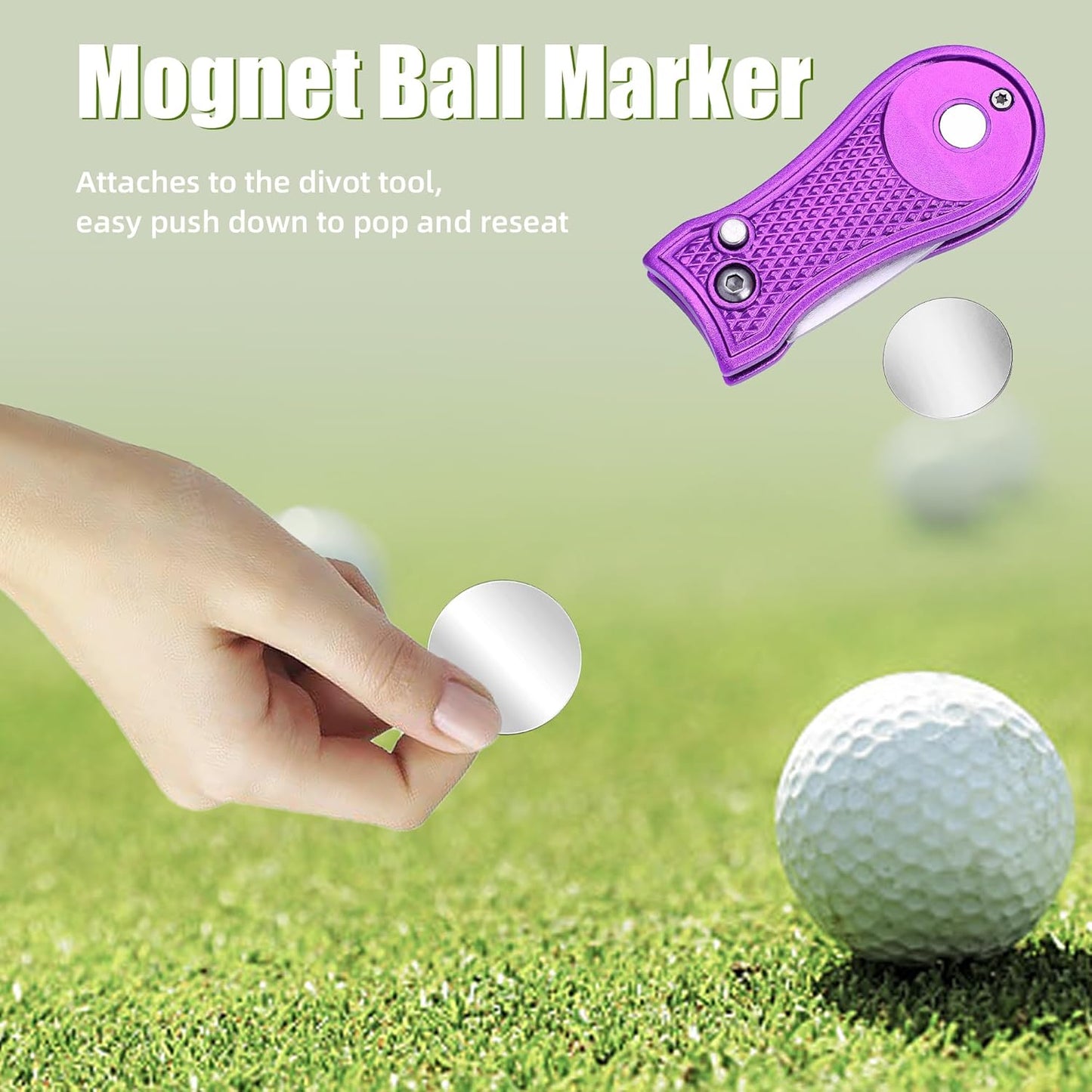 Mile High Life Golf Divot Repair Tool, All Metal Foldable Divot Tool with Pop-up Button & Magnetic Ball Marker