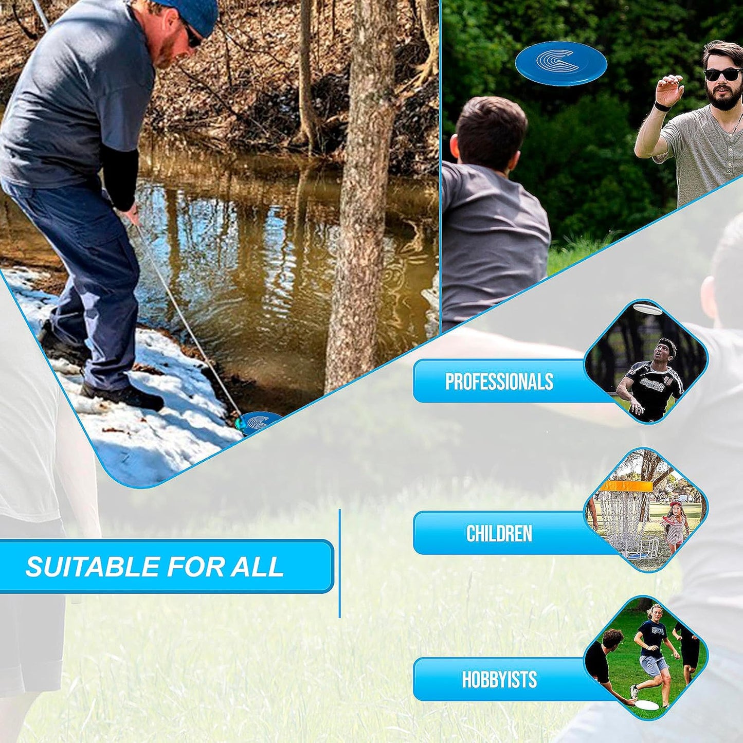 4 in 1 Extendable 16FT Telescopic Pole - Disc Golf Retriever with Strong Stainless Steel Frame with 4 Hooks & Carry Bag - Disc Golf Retriever Pole Retrieving Discs from Water Tree & Bushes