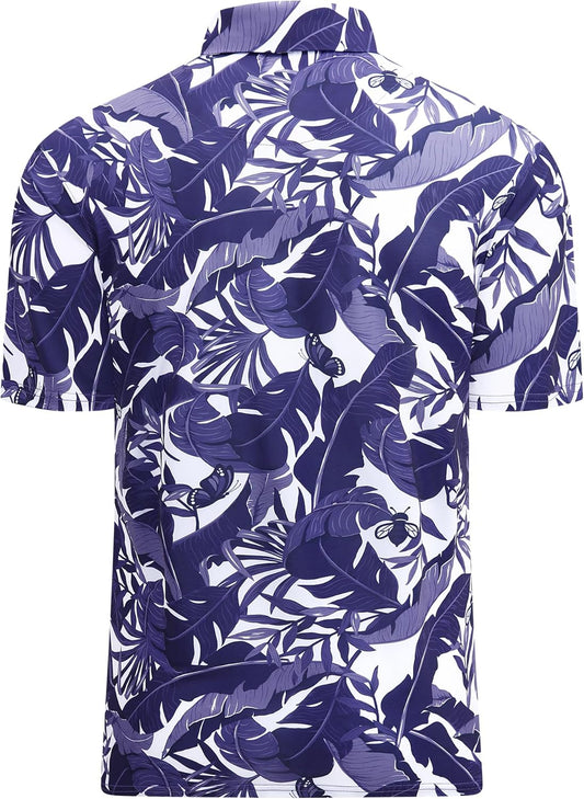 Alex Vando Mens Hawaiian Golf Shirt Moisture Wicking Digital Print Golf Shirts for Men