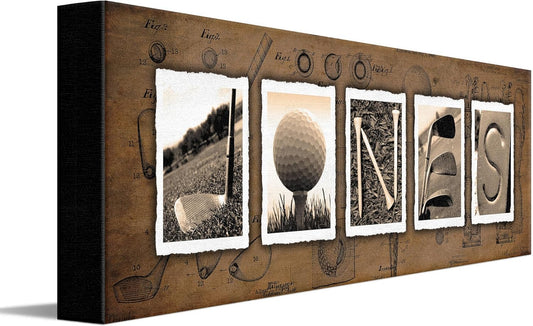 Personalized Golf Name Art - Perfect and unique customized gift for the golfer or golf enthusiast (6.5 in x 18 in Block Mount - VINTAGE)