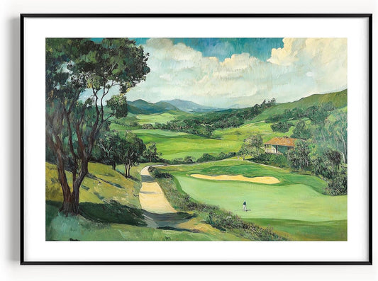 Vintage Golf Course Premium Giclee Fine Art Prints - Antique Style Golf Course Painting Posters, Golf Wall Art, Aesthetic Golfing Poster for Home Office Decor, Ready to Frame