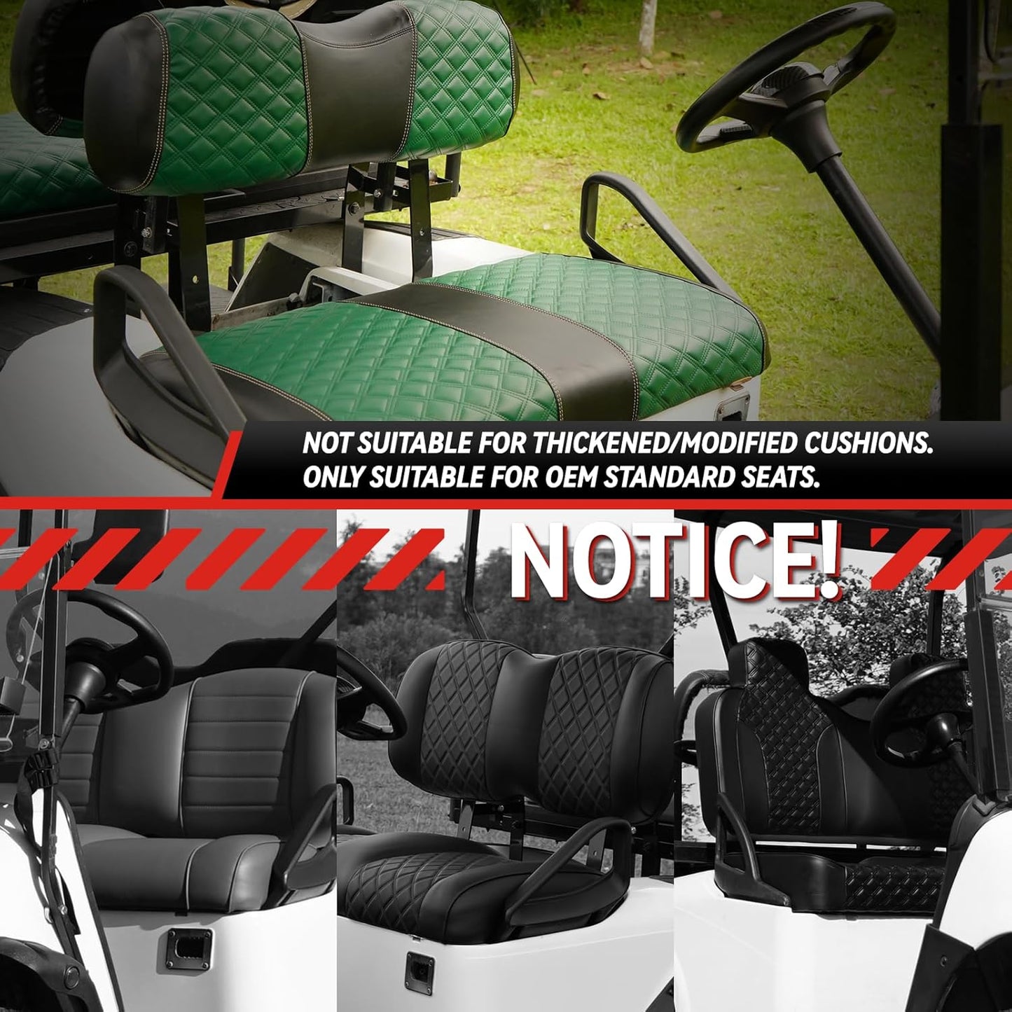 Golf Cart Seat Covers for EZGO TXT 1994-2013 Front OEM Universal Seat Cushion, Marine Grade Vinyl Leather EZGO TXT Seat Covers/Easy to Install-Green (2PCS)