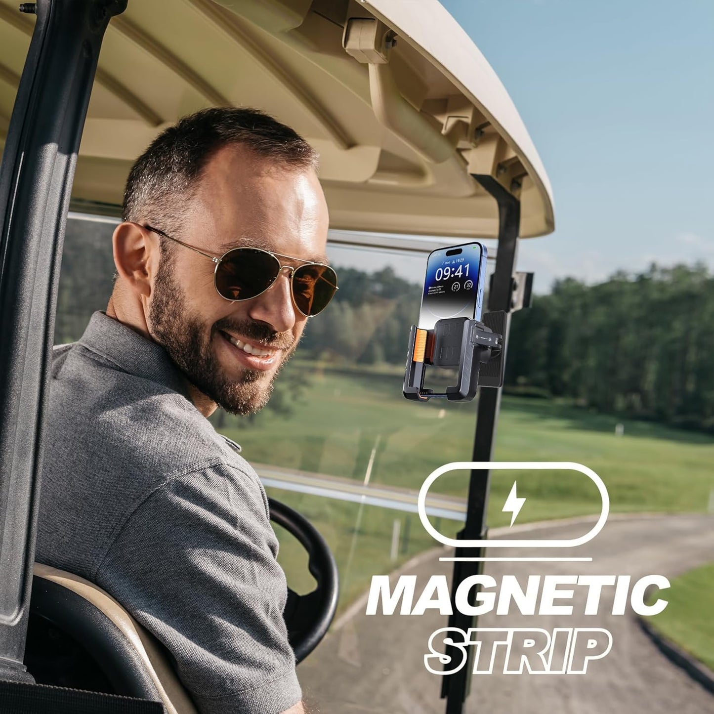 Magnetic Golf Cart Phone Holder, Golf Cart Phone Mount with N52 Magnets Compatible with EZGO, Club Car, Yamaha, Golf Cart Accessories for iPhone, Samsung, Google Pixel & More