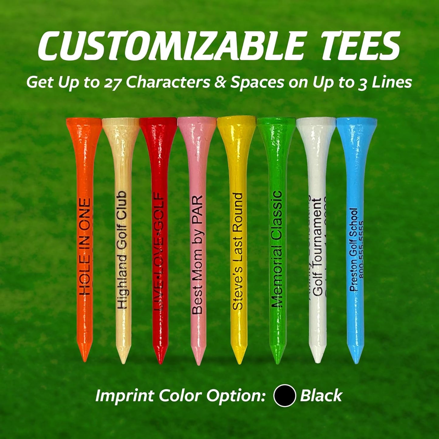 3 ¼ Bamboo Golf Tees, Customizable Golf Tees with Imprinted Messages, Essential Equipment & Ideal Gift for Golfers