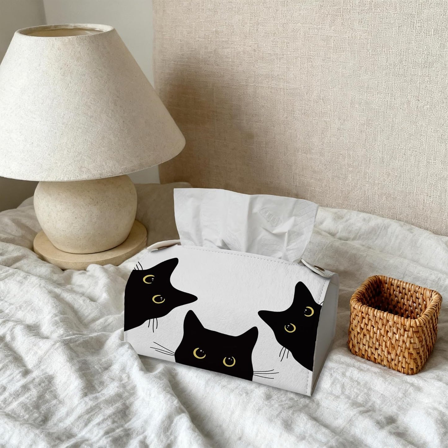 Black Cat Tissue Box Cover Holder – Rectangular Tissue Organizer, Decorative Napkin Box Case for Home, Office & Car