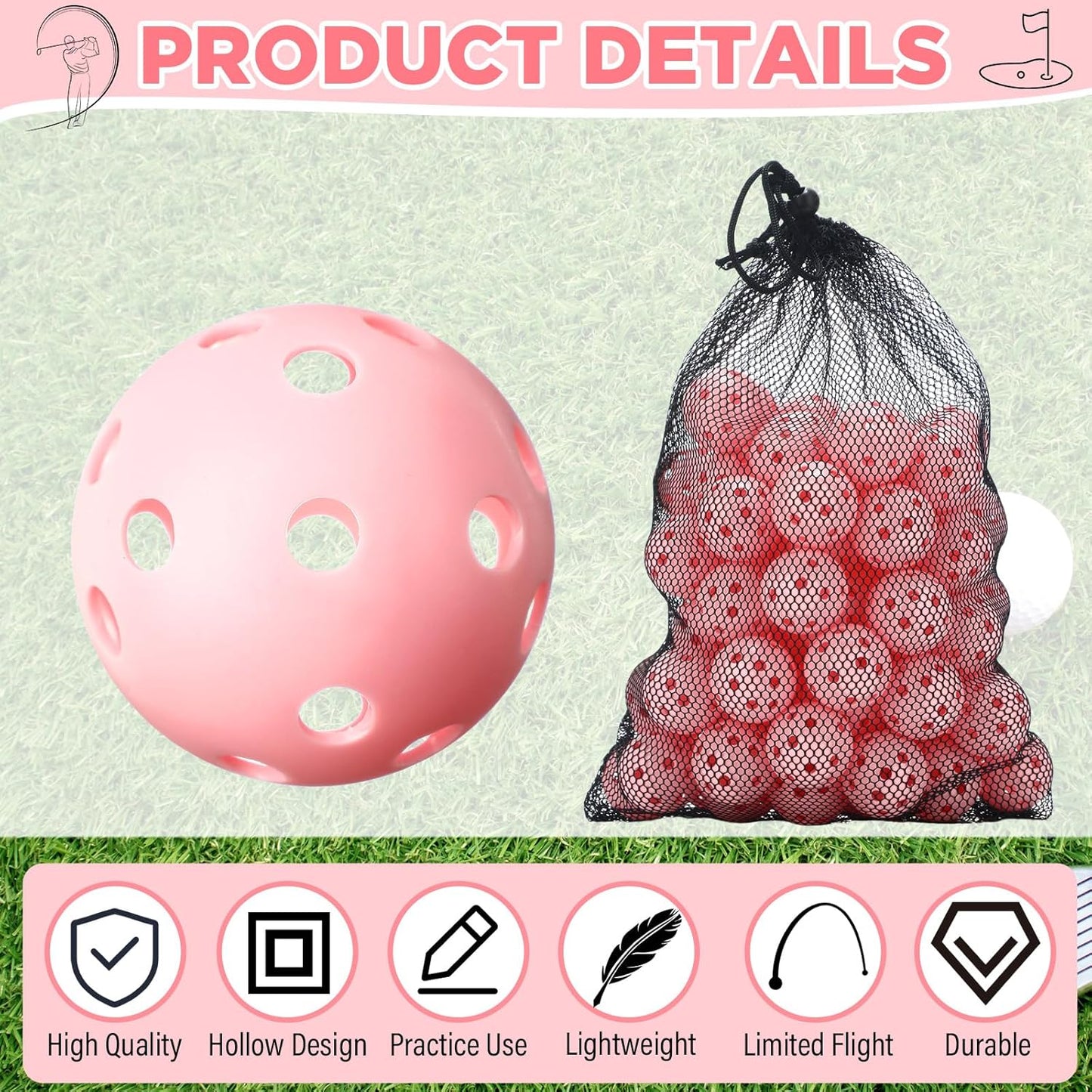 80 Pack Practice Golf Balls Limited Flight 42 mm Golf Training Airflow Hollow Plastic Ball for Women Men Indoor Outdoor Driving Range Swing Practice Home