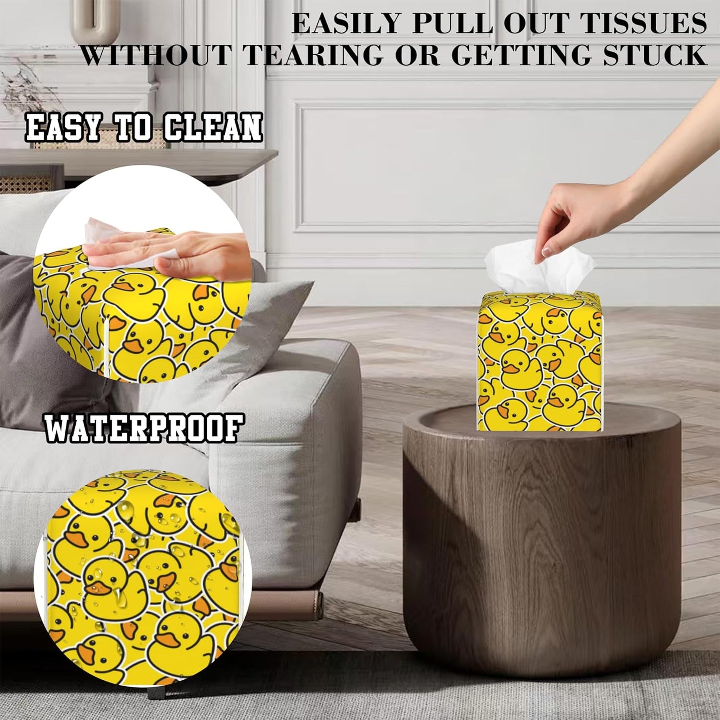 Rubber Duck Tissue Box Cover Square, Tissue Box Holder Leather Facial Paper Case Decorative Organizer Holder Dispenser Home Office Car Decor