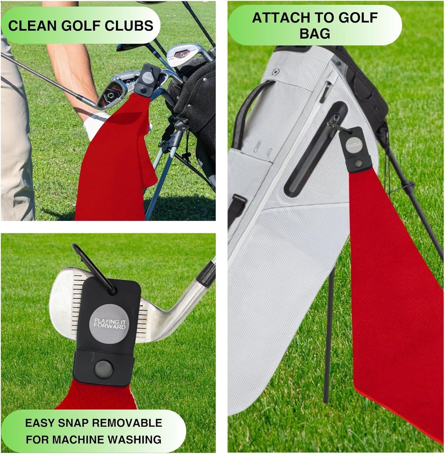 Magnetic Golf Towels for Golf Bags with Clip & Ultra Strong Magnet - Waffle Weave Microfiber Towel for Secure Hold on Bags & Carts - Ideal Club Cleaner & Accessories - Red