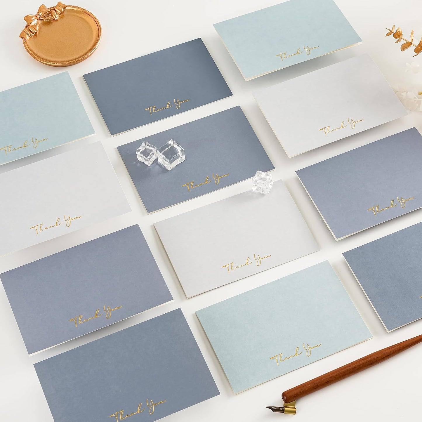 Crisky Dusty Blue Thank You Cards with Envelopes & Stickers， 50 Pack Bridal Shower Graduation Thank You Cards Small Business, Wedding Baby Shower Birthday Funeral Notes Bulk