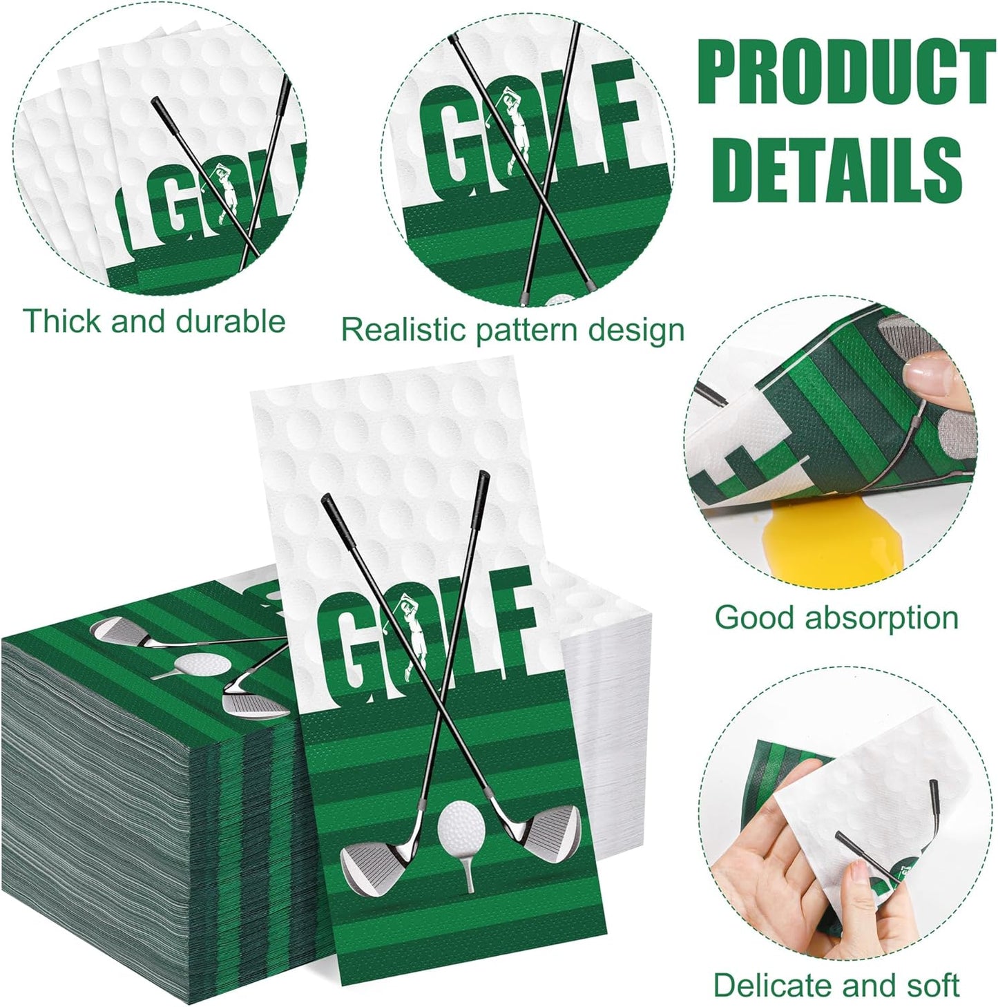 100 Pieces Golf Napkins Disposable Golf Themed Party Napkins 7.8 x 4.3 Inch Golfing Paper Cocktail Napkins Hole in One First Birthday Supplies for Golf Sports Birthday Party Decorations