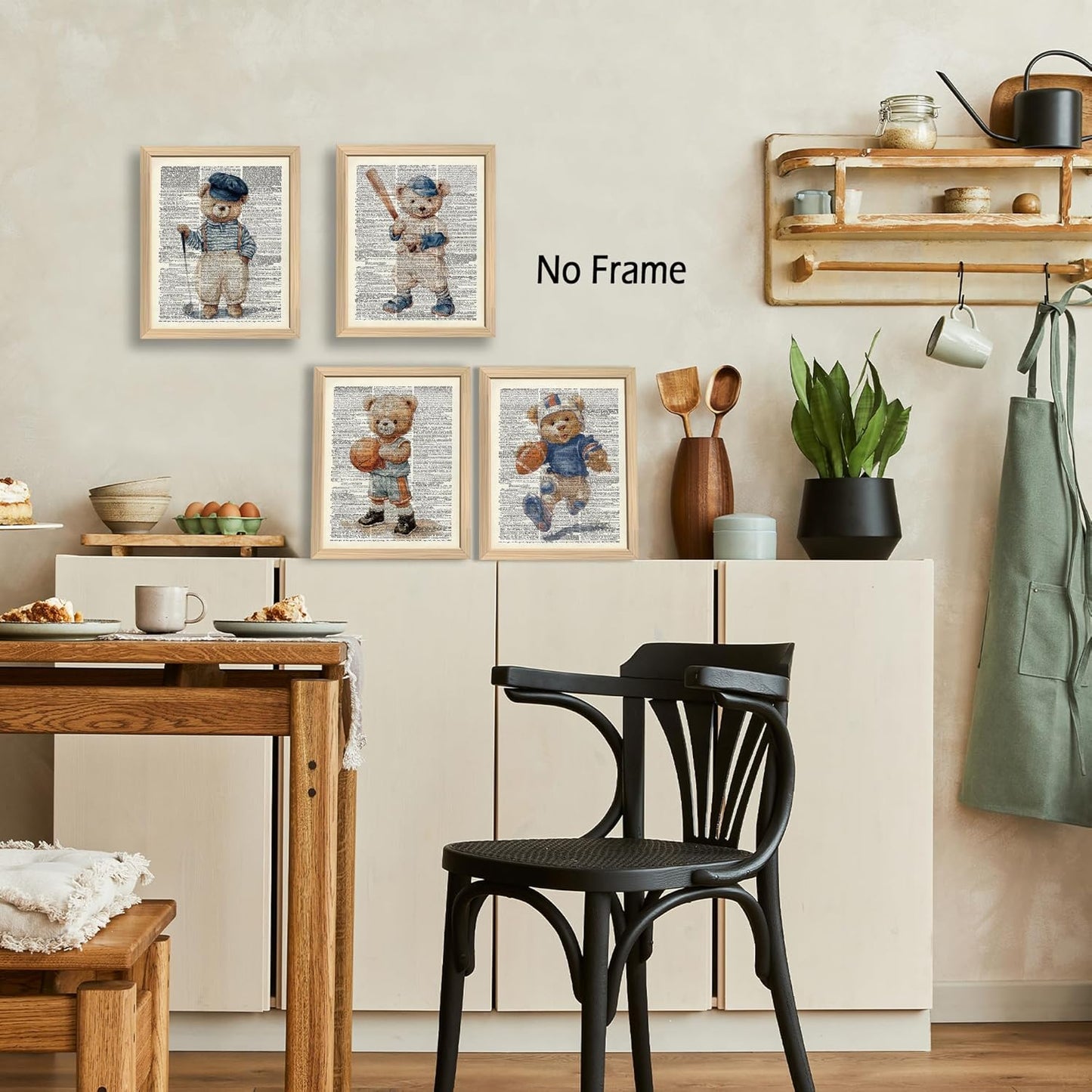 KSDUT Vintage Bear Sports Wall Decor Art Set of 4 - Retro Nursery Artwork Poster Prints Boys Room Wall Decor Kids Gifts Wall Art for Nursery Sports Room Dorm Decorations - 8"x10" Unframed