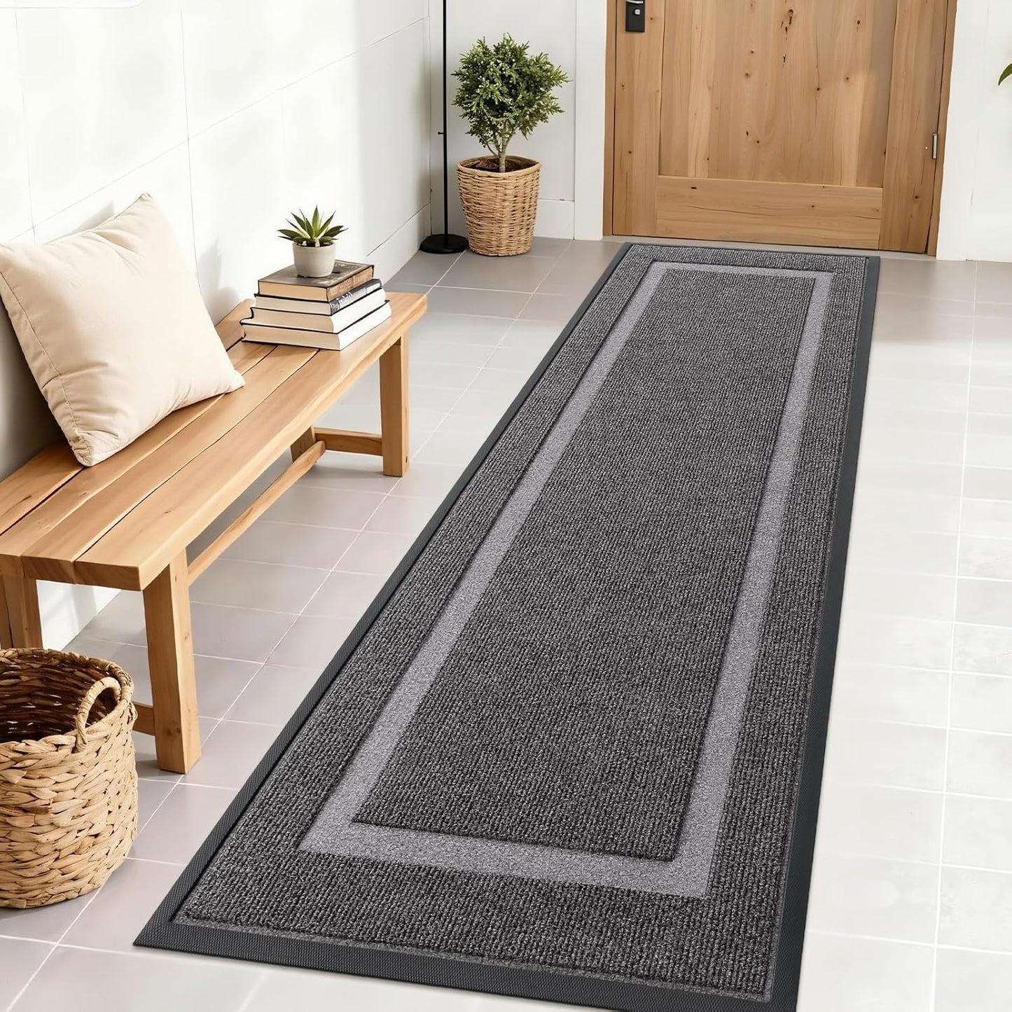 OLANLY Front Door Mat Indoor Outdoor Entrance, Waterproof All-Season, All-Weather Doormat, Sturdy Natural Rubber, Fade Resistant, Low Profile, Easy Clean Patio Porch Entryway Mat, 71x23, Dark Grey