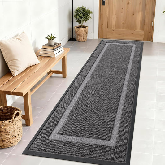 OLANLY Front Door Mat Indoor Outdoor Entrance, Waterproof All-Season, All-Weather Doormat, Sturdy Natural Rubber, Fade Resistant, Low Profile, Easy Clean Patio Porch Entryway Mat, 71x23, Dark Grey