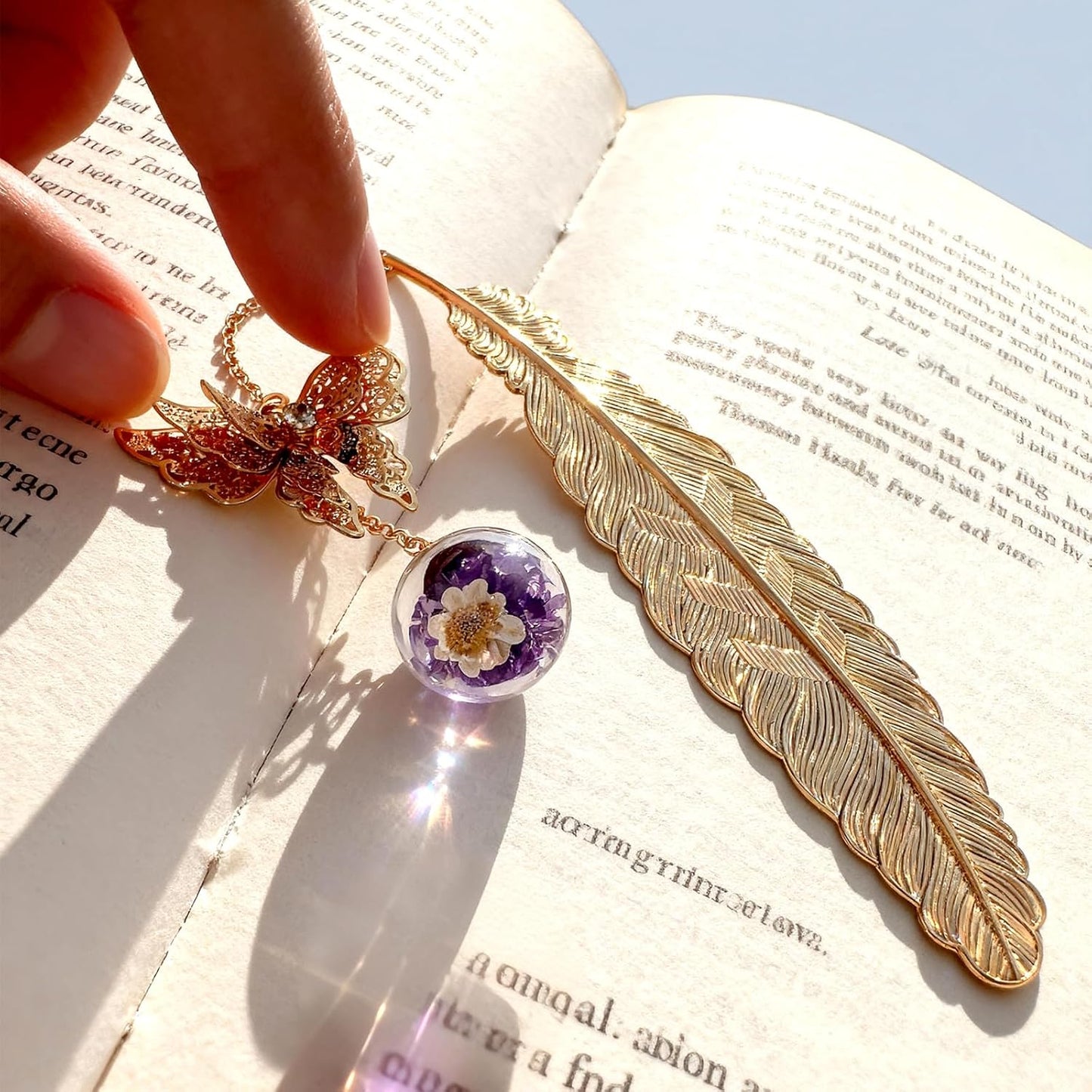 Metal Feather Bookmark with Butterfly Charm – Christmas Gifts for Women, Teachers & Book Lovers – Stocking Stuffers, Secret Santa, Birthday & Holiday Gift Box